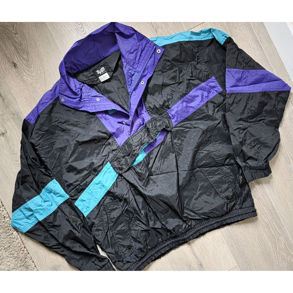 Fluid Internationale Vintage 90s Purple Colorblock Windbreak track jacket Mens L
